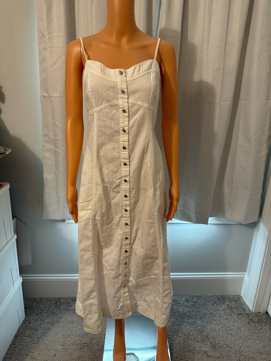 Free People Dresses & Skirts - Cool Free People size L white denim button up smocked sleeveless midi dress